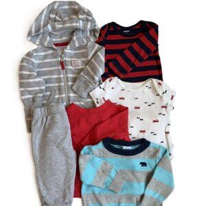 3M Boys 6 Item Spring Bundle 1 LS Tees 1 Hoodie 2 Bodysuits 1 Sweater 1 Pant